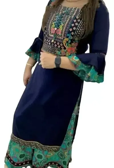 NANDIMO FAB Women's Kurta Sharara Set with Embroidery and Gotta Work/Ethnic Straight Kurti & Sharara Set