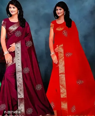 Classic Cotton Blend  Saree with Blouse piece, Pack of 2-thumb0