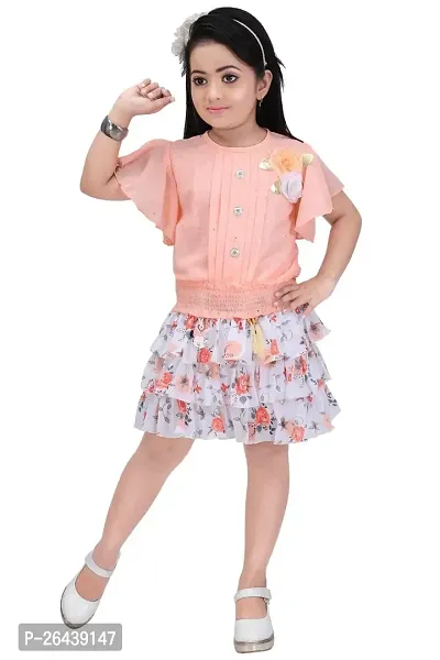 Elite Peach Cotton Printed Frocks For Girls