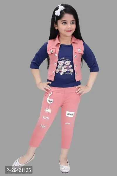 Cutiepie Funky Cotton Printed Top and Bottom with Jacket Sets For Girls
