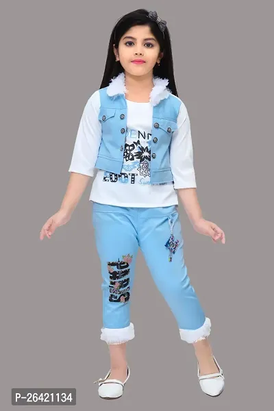 Cutiepie Funky Cotton Printed Top and Bottom with Jacket Sets For Girls-thumb0