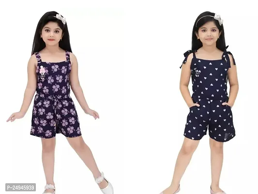 Elegant Cotton Printed Jumpsuits For Girls- Pack Of 2