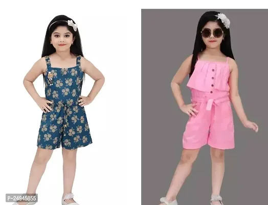 Elegant Cotton Printed Jumpsuits For Girls- Pack Of 2