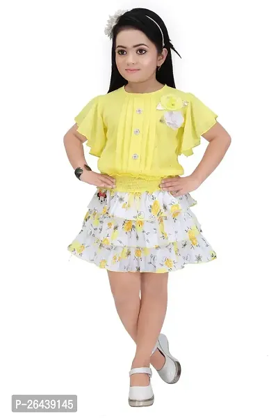 Elite Yellow Cotton Printed Frocks For Girls-thumb0