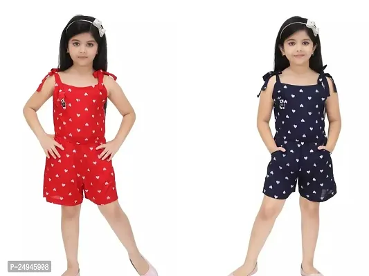 Elegant Cotton Printed Jumpsuits For Girls- Pack Of 2