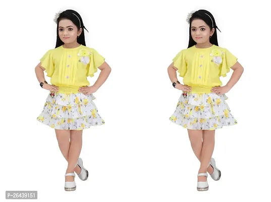 Elite Yellow Cotton Printed Frocks For Girls- Pack Of 2-thumb0