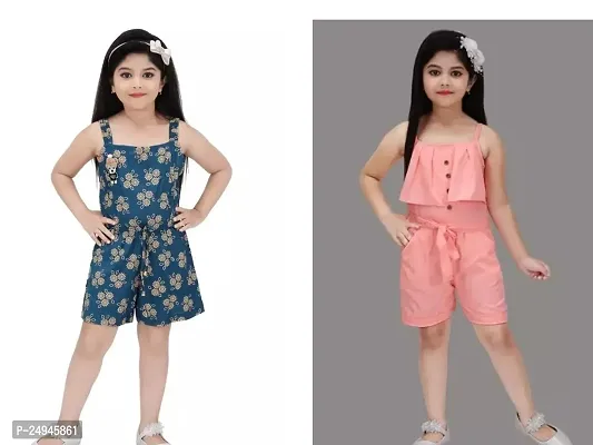 Elegant Cotton Printed Jumpsuits For Girls- Pack Of 2