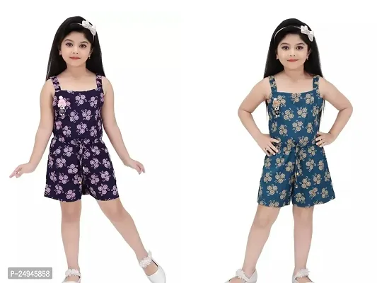 Elegant Cotton Printed Jumpsuits For Girls- Pack Of 2