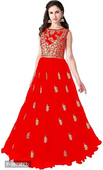 Stylish Net Embroidered Round Neck Gown For Women-thumb0