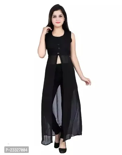 A-Line Black Solid Georgette Kurta For Women-thumb0