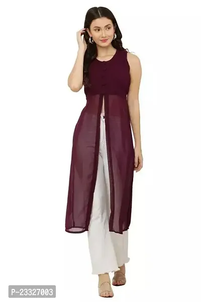 A-Line Purple Solid Georgette Kurta For Women-thumb0