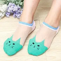 Pack of 6 Multicolor Transparent Ankle Length Cat Design Net Socks For Women's and Girl's-thumb2