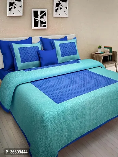 Comfortable Blue Cotton Queen 1 Bedsheet + 2 Pillowcovers-thumb0