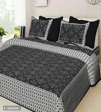 Comfortable Black Cotton Queen 1 Bedsheet + 2 Pillowcovers-thumb0