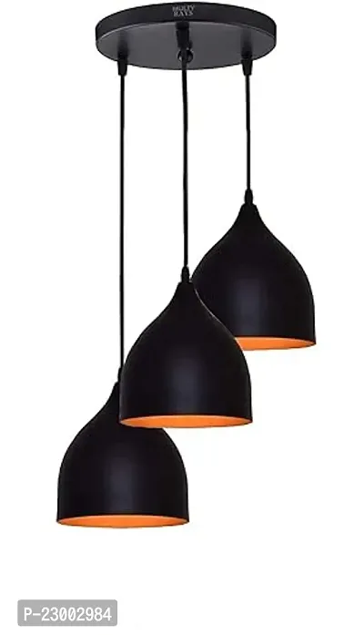 3 Light Pendant Lamp, Black And Inside Gold, Shade Hanging Light,