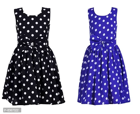CINDERELLA THE CREATIONS FACTORY Casual Frock for Baby Girls,Blue Printed and Black Polka, Size 18-24 Months,Pack of 2-thumb0