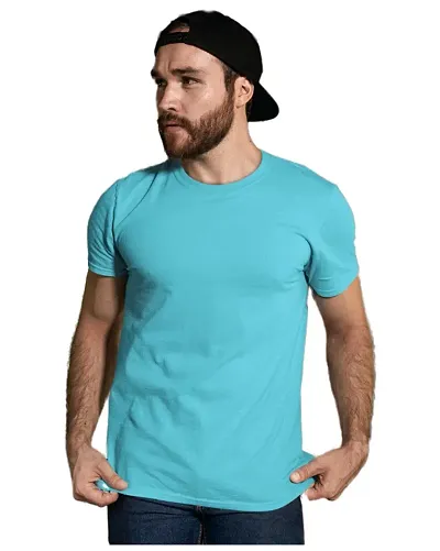 Solid Polyester Round Neck T-Shirt For Men