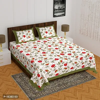 Comfortable Cotton Printed Double Bedsheet with Two Pillow Covers-thumb0