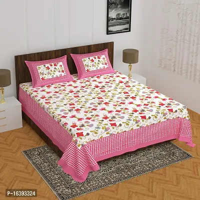 Comfortable Cotton Printed Double Bedsheet with Two Pillow Covers