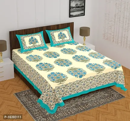 Comfortable Cotton Printed Double Bedsheet with Two Pillow Covers-thumb0