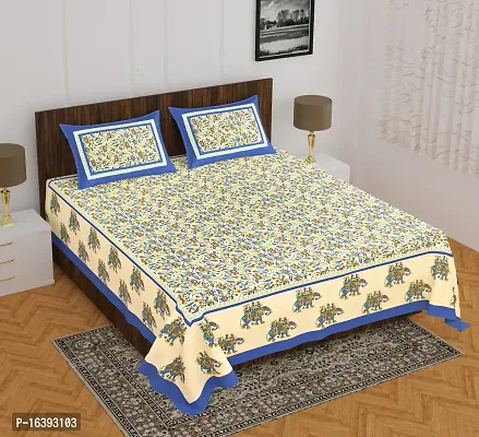 Comfortable Cotton Printed Double Bedsheet with Two Pillow Covers-thumb0