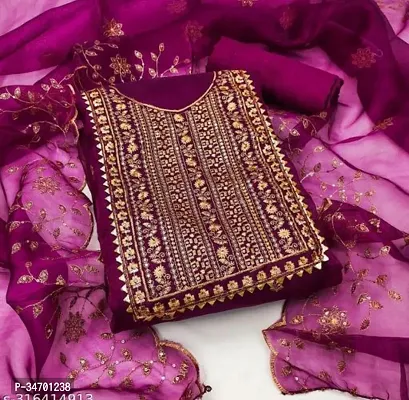 Elegant Purple Organza Embroidered Dress Material With Dupatta For Women