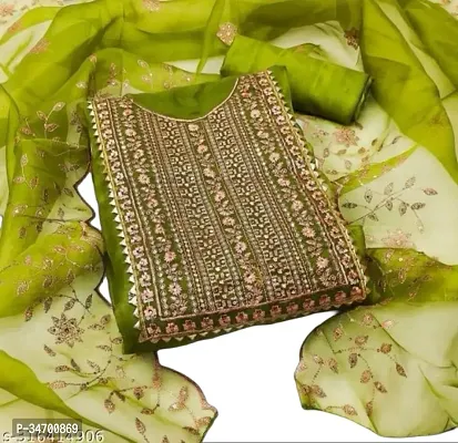 Elegant Green Organza Embroidered Dress Material With Dupatta For Women-thumb0