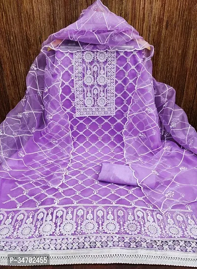 Elegant Purple Organza Embroidered Dress Material With Dupatta For Women-thumb0