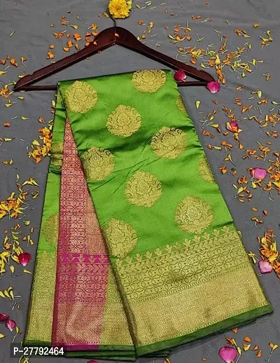 Stylish Green Kanjeevaram Silk Printed Saree With Blouse Piece For Women