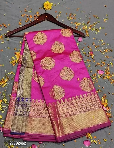 Stylish Pink Kanjeevaram Silk Printed Saree With Blouse Piece For Women-thumb0