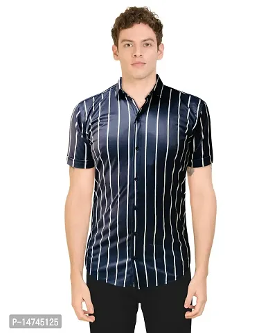 Reliable Navy Blue Rayon Printed Short Sleeves Casual Shirts For Men