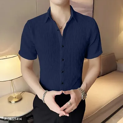 Reliable Blue Cotton Short Sleeves Casual Shirt For Men-thumb0