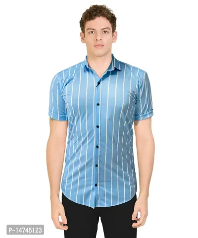 Reliable Blue Rayon Printed Short Sleeves Casual Shirts For Men