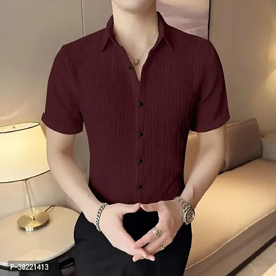 Reliable Maroon Cotton Short Sleeves Casual Shirt For Men-thumb0