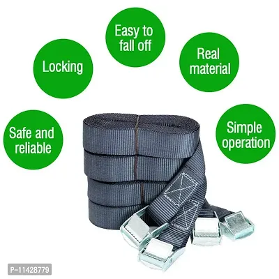 DIY Crafts Tie Down Strap Strong Ratchet Belt Luggage Bag Cargo Lashing with Metal Buckle Tape Rope Tied Pull Luggage Stainless Hook (2mtr, Black+Buckle)-thumb5