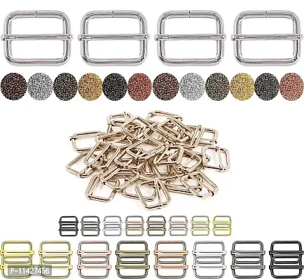 DIY Crafts Slide Buckle Only Release Buckles Tri-Glide Slides, Nylon Webbing Straps, Plastic/Metal D Rings Snap Hooks for Luggage Belt Handles Pet Collar Bag (15 Pcs Slide Buckles, Chrome Silver)-thumb0