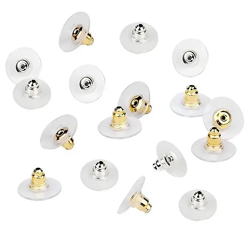 DIY Crafts Pairs Bullet Clutch Earring Backs with Pad Earring Safety Backs (Silver; Gold; & Flat Clear) Earring Back for All Type Earring (300, Mix Gold-Silver)