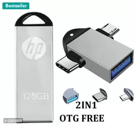 HP V22OW 128 GB Pen Drive (Silver) HP Pen Drive 128 GB Pen Drives  (Silver) 3in1 otg free