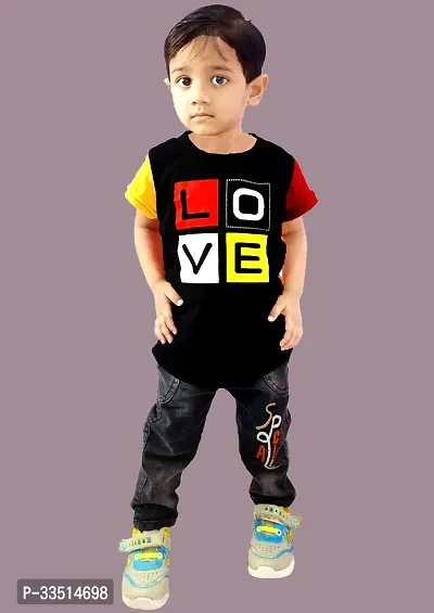 Stylish Black Cotton T-Shirt For Kids-thumb0