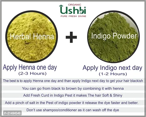 USHBI Combo of Herbal Henna + Indigo Powder |400g Each| All Hair Type | Men  Women| for Sliky, Shiny, Smooth  Puffy Hair | Indigo A Natural Dye | 400+400 =800g |Jar Packing|-thumb5