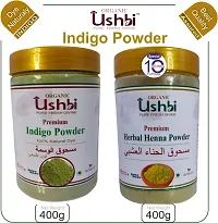 USHBI Combo of Herbal Henna + Indigo Powder |400g Each| All Hair Type | Men  Women| for Sliky, Shiny, Smooth  Puffy Hair | Indigo A Natural Dye | 400+400 =800g |Jar Packing|-thumb3