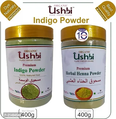 USHBI Combo of Herbal Henna + Indigo Powder |400g Each| All Hair Type | Men  Women| for Sliky, Shiny, Smooth  Puffy Hair | Indigo A Natural Dye | 400+400 =800g |Jar Packing|-thumb4