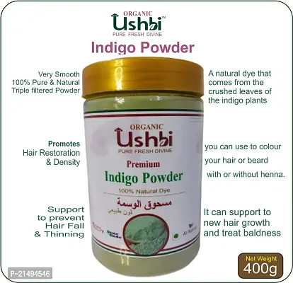 USHBI Combo of Herbal Henna + Indigo Powder |400g Each| All Hair Type | Men  Women| for Sliky, Shiny, Smooth  Puffy Hair | Indigo A Natural Dye | 400+400 =800g |Jar Packing|-thumb3