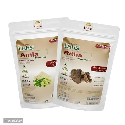 USHBI?Amla + Reetha Powder | Combo of 2 |100g each | For Hair Care |For damaged hair | Anti dullness | No chemial Only Pure  Natural | 200 Gram