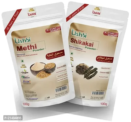 USHBI?Shikakai + Methi Powder | Combo of 2 |100g each | For Hair Care | damaged hair | moisturizing |hair nourishing|Hair shining | No chemial Only Pure  Natural | 200 Gram