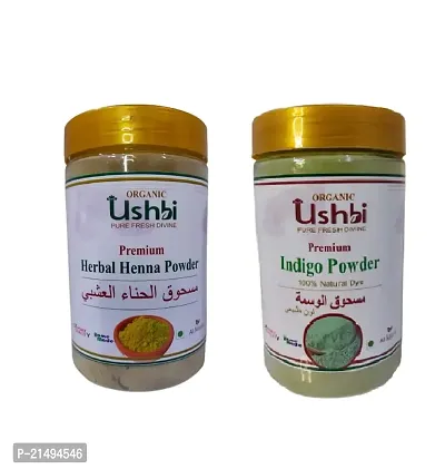 USHBI Combo of Herbal Henna + Indigo Powder |400g Each| All Hair Type | Men  Women| for Sliky, Shiny, Smooth  Puffy Hair | Indigo A Natural Dye | 400+400 =800g |Jar Packing|