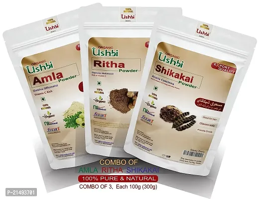 Combo of Amla, Ritha, Shikakai Powder | 100g Each | 100% Pure  Natural | Fresh crops used | Micro fine Texture | For Men  Women 300g-thumb2