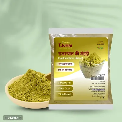 USHBI 100% Pure  Natural Henna (Mehandi) Leaf Powder (500 g) From Rajasthan | Micro fine |Triple Filtered | Rich Color
