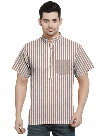 Classic Khadi Kurtas Trendy Stripes Short Kurtas for Men