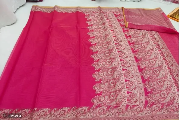 Stylish Art Silk Pink Woven Design Saree with Blouse piece For Women